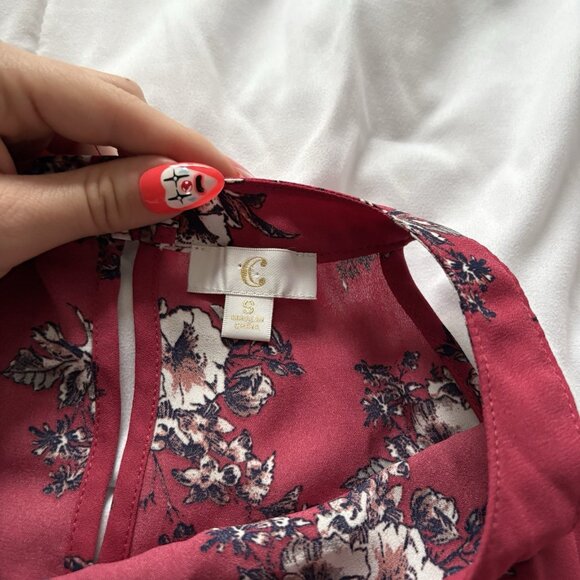 C Womens Size Small Blouse Sleeveless Red White Floral High Neck Layered - Picture 6 of 8